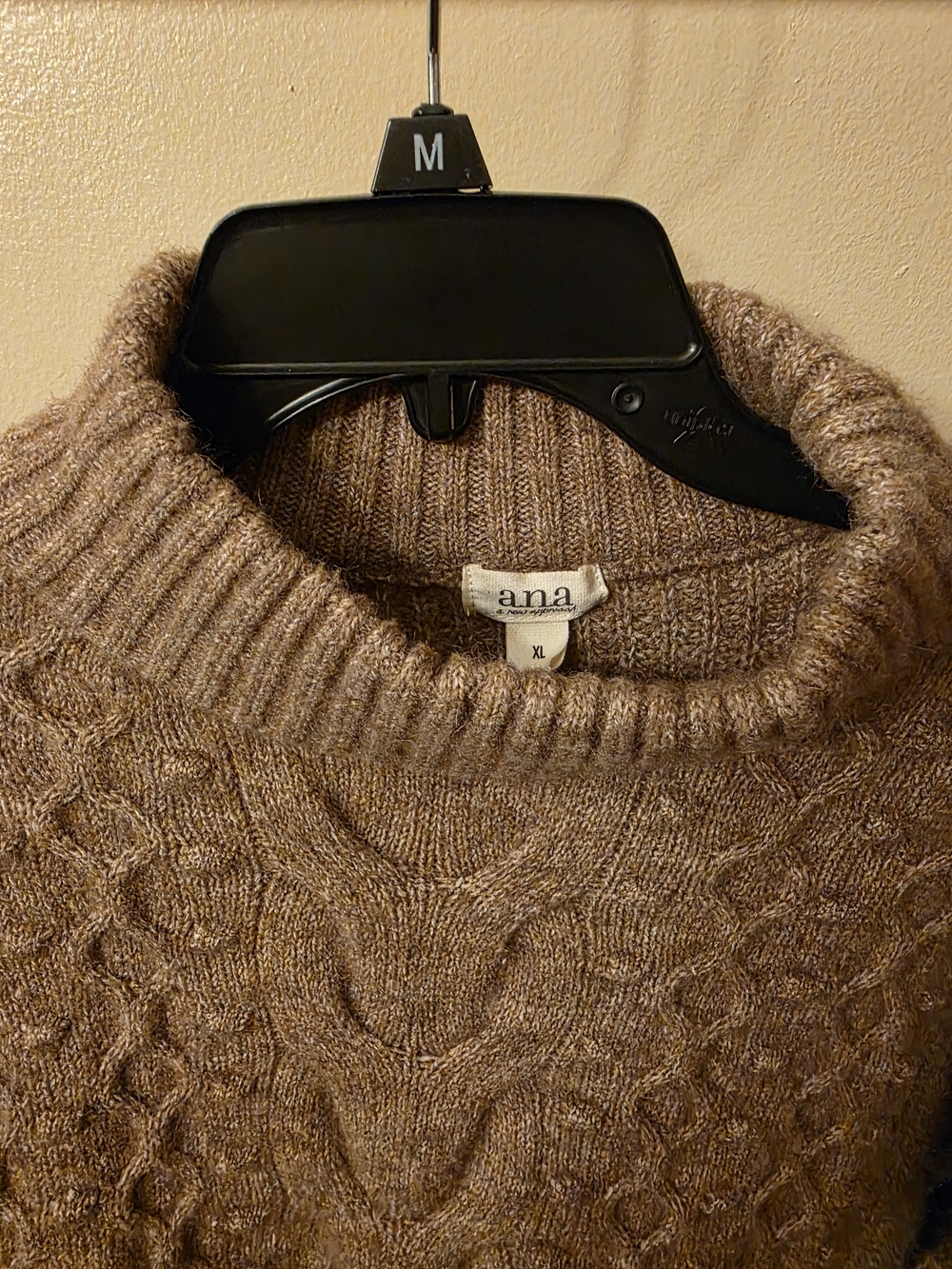 a.n.a Brown Cable-Knit Crewneck Sweater